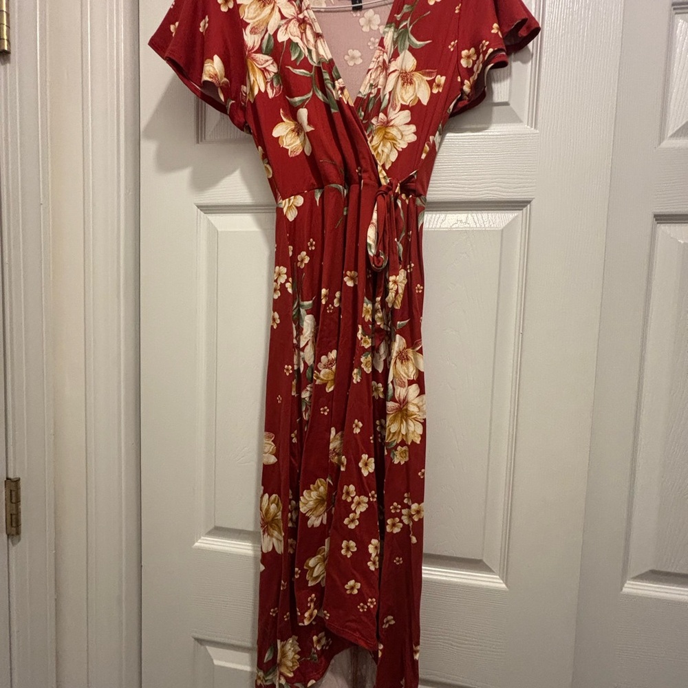 by & by Red Floral High Low Dress